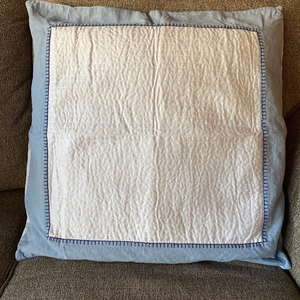 2 Wedgwood Cushion Pillow Covers  25" Quilted Made in England White Blue Cotton